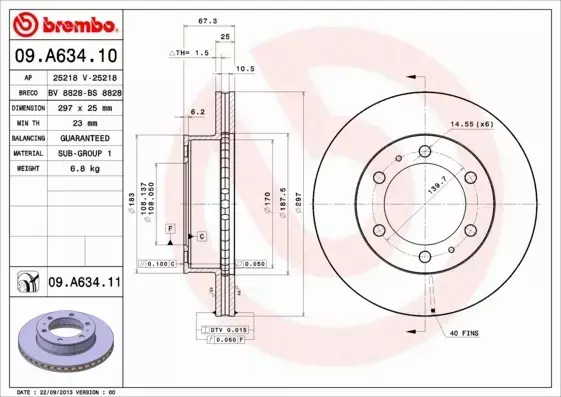 BREMBO TARCZE HAMULCOWE PRZÓD 09.A634.11 