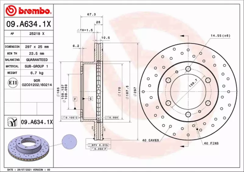 BREMBO TARCZA HAMULCOWA 09.A634.1X 