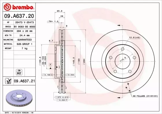 BREMBO TARCZE HAMULCOWE PRZÓD 09.A637.21 