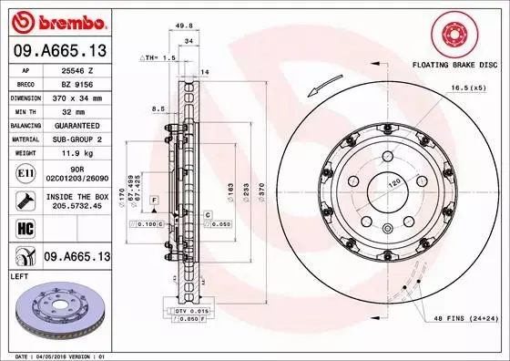 BREMBO TARCZA HAMULCOWA 09.A665.13 