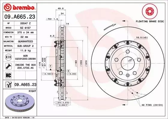 BREMBO TARCZA HAMULCOWA 09.A665.23 