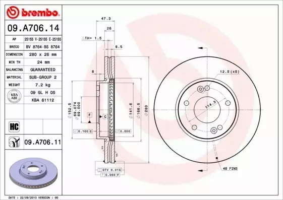 BREMBO TARCZE+KLOCKI PRZÓD KIA CARENS III 280MM 