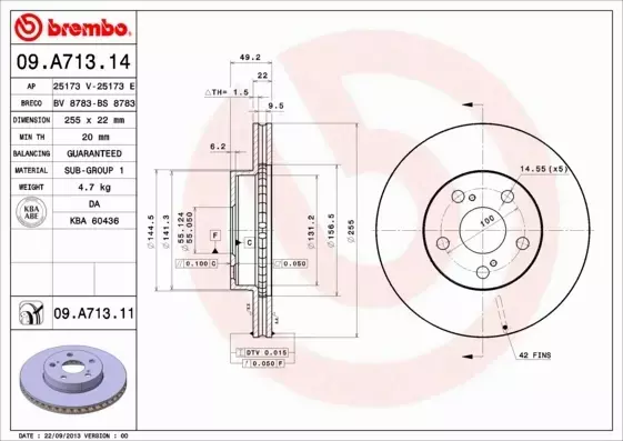 BREMBO Tarcza hamulcowa 09.A713.11 