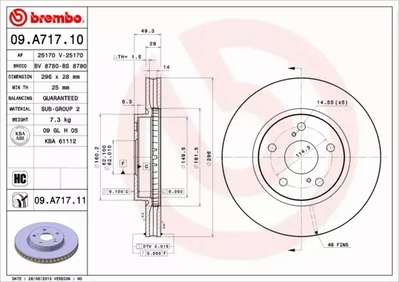 BREMBO TARCZE HAMULCOWE PRZÓD 09.A717.11 