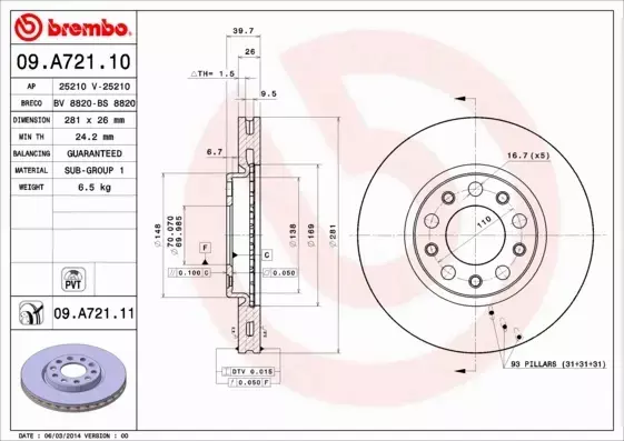 BREMBO TARCZE+KLOCKI PRZÓD JEEP RENEGADE 281MM 