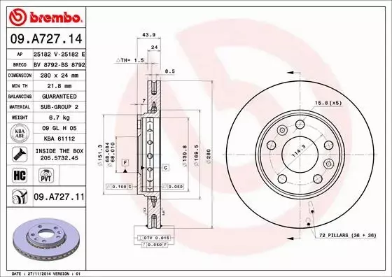 BREMBO TARCZE+KLOCKI PRZÓD DACIA DUSTER 280MM 