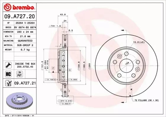 BREMBO TARCZE+KLOCKI P MERCEDES CITAN 415 280MM 