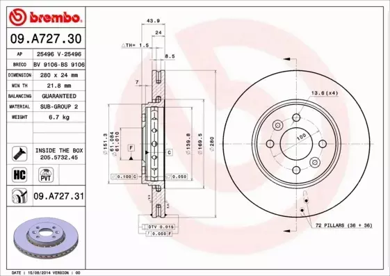 BREMBO TARCZE+KLOCKI P RENAULT ZOE 280MM 