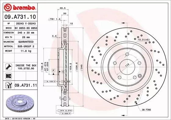 BREMBO TARCZE HAMULCOWE PRZÓD 09.A731.11 