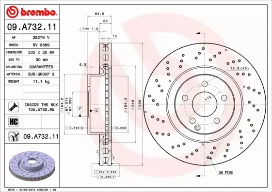 BREMBO TARCZE HAMULCOWE PRZÓD 09.A732.11 