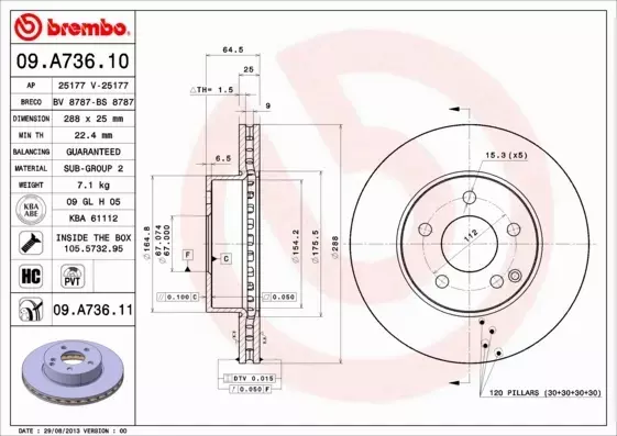 BREMBO TARCZE HAMULCOWE PRZÓD 09.A736.11 