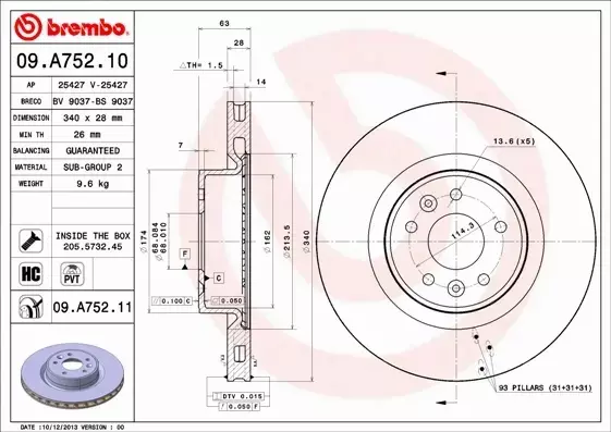 BREMBO Tarcza hamulcowa 09.A752.11 