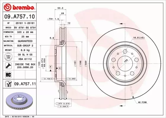  BREMBO TARCZE+KLOCKI P+T VOLVO S60 I S80 I 320MM 