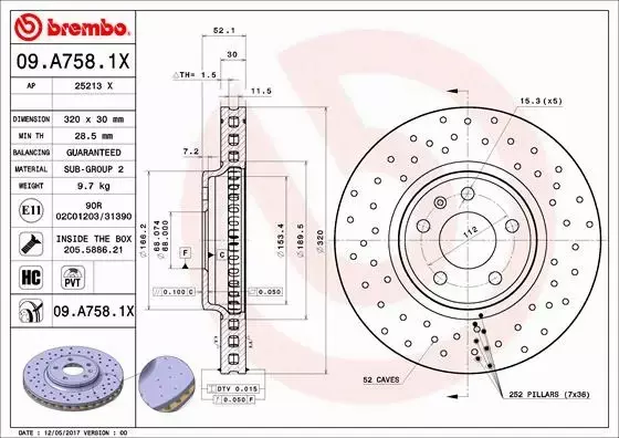 BREMBO XTRA TARCZE+KLOCKI PRZÓD AUDI A5 8T 320MM 