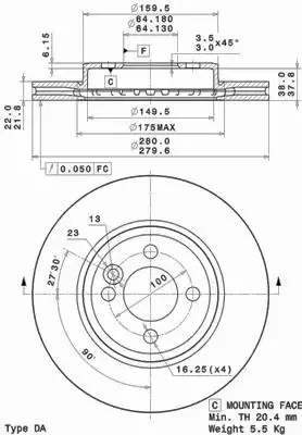 BREMBO TARCZE+KLOCKI PRZÓD MINI R55 R56 280MM 