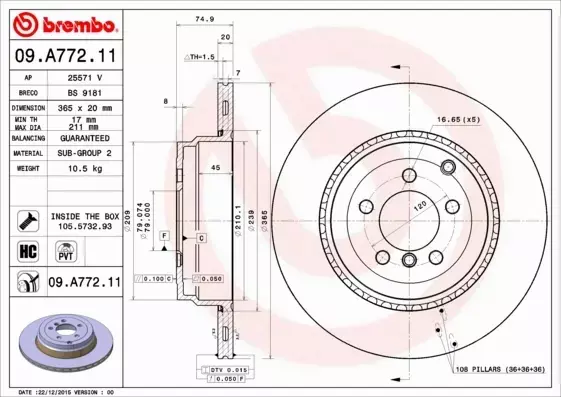 BREMBO TARCZE+KLOCKI TYŁ RANGE ROVER III 365MM 