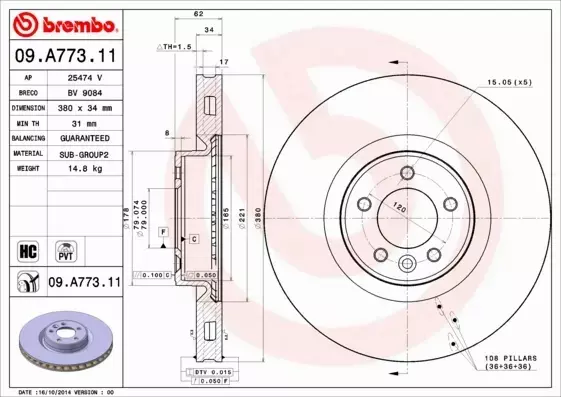 BREMBO TARCZE HAMULCOWE PRZÓD 09.A773.11 