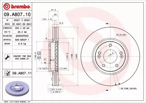 BREMBO TARCZE HAMULCOWE PRZÓD 09.A807.10 