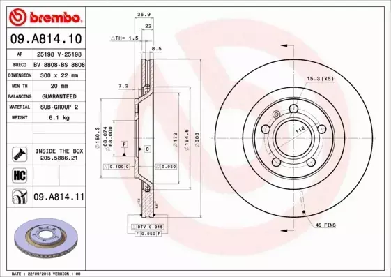 BREMBO TARCZE HAMULCOWE TYŁ 09.A814.11 