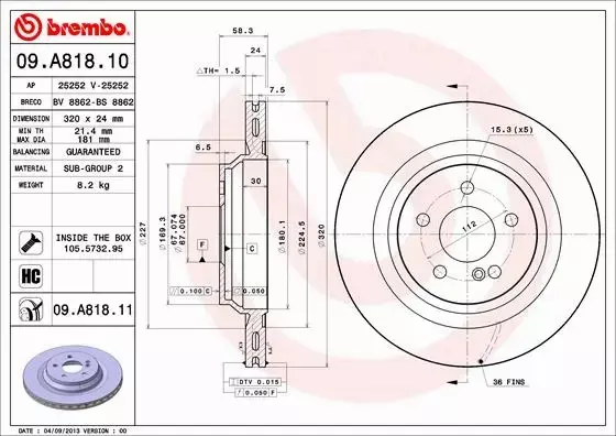  BREMBO TARCZE+KLOCKI TYŁ MERCEDES S W221 320MM 