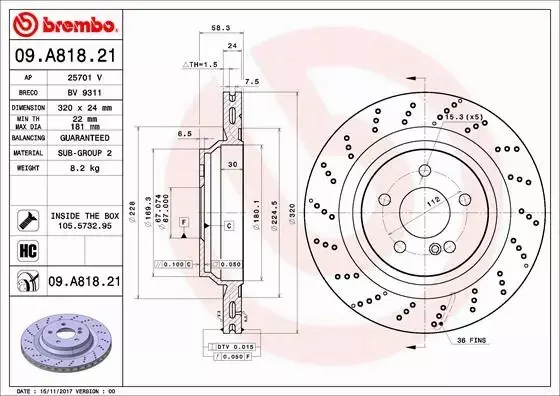 BREMBO TARCZE+KLOCKI TYŁ MERCEDES SL R230 320MM 