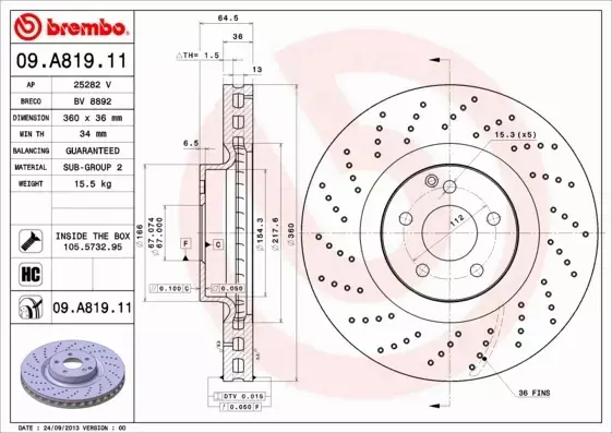 BREMBO TARCZE+KLOCKI P MERCEDES SL R230 360MM 