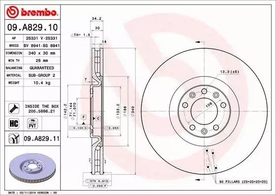 BREMBO Tarcza hamulcowa 09.A829.11 