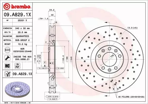 BREMBO Tarcza hamulcowa 09.A829.1X 