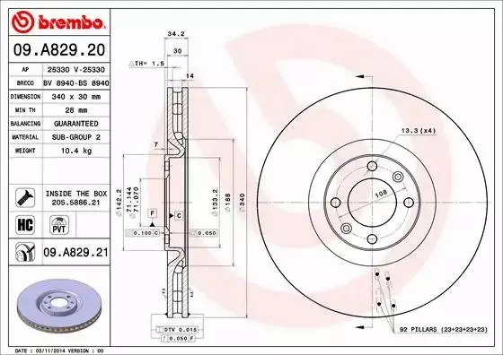 BREMBO TARCZE+KLOCKI PRZÓD PEUGEOT 308 I 340MM 