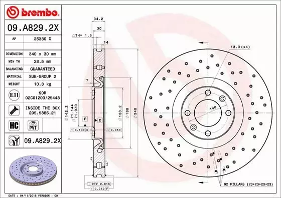 BREMBO TARCZE HAMULCOWE PRZÓD 09.A829.2X 