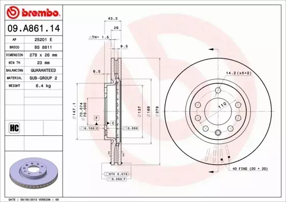 BREMBO TARCZE+KLOCKI PRZÓD OPEL CORSA D 278MM 