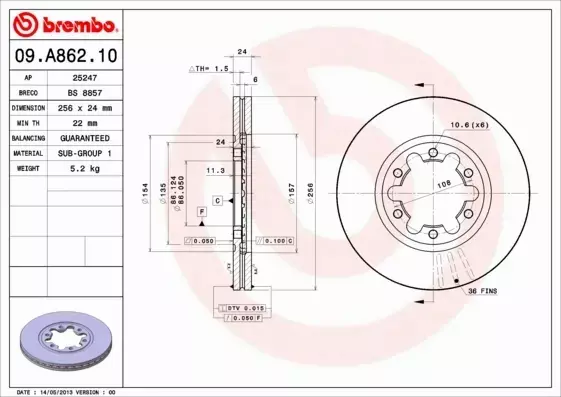 BREMBO TARCZE HAMULCOWE PRZÓD 09.A862.10 