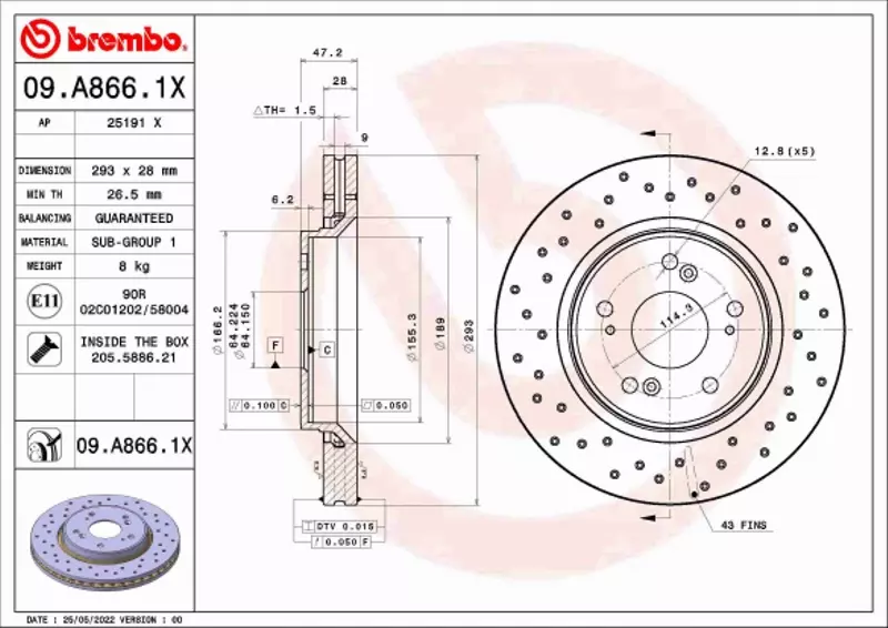 BREMBO TARCZA HAMULCOWA 09.A866.1X 