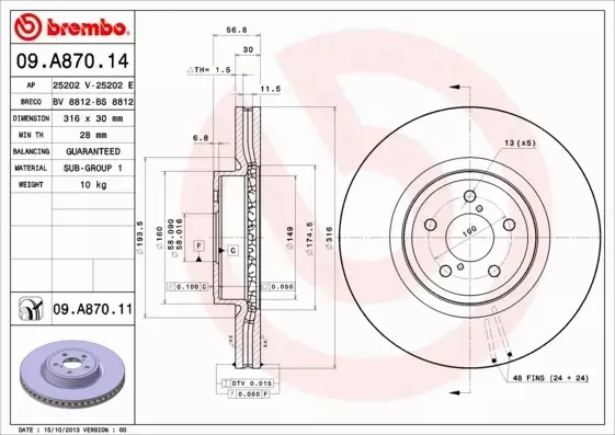 BREMBO TARCZE+KLOCKI P SUBARU FORESTER SJ 316MM 