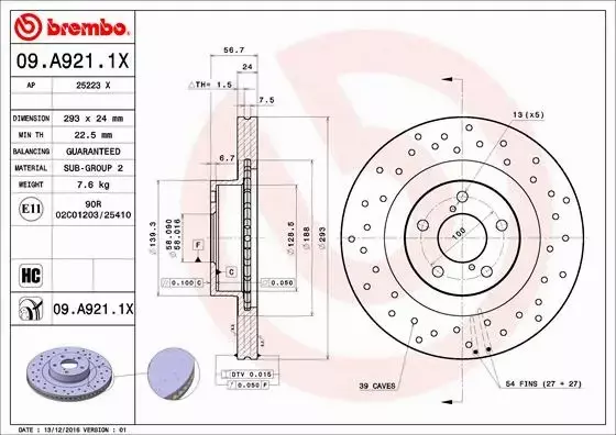 BREMBO Tarcza hamulcowa 09.A921.1X 