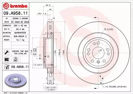 BREMBO TARCZE+KLOCKI P MERCEDES GLE W166 350MM 