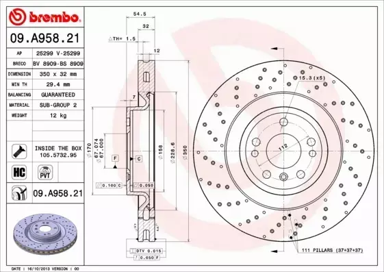 BREMBO TARCZE HAMULCOWE PRZÓD 09.A958.21 