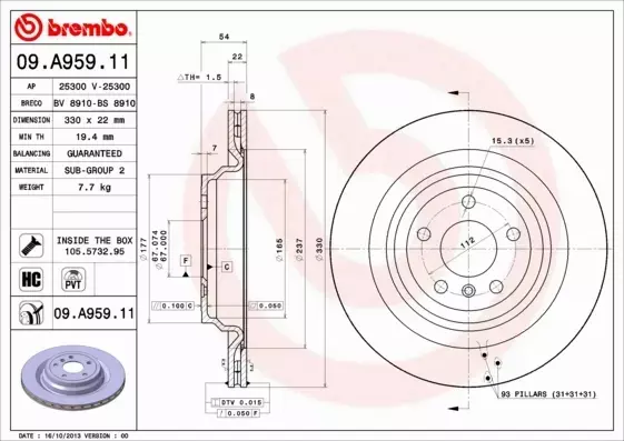 BREMBO TARCZE HAMULCOWE TYŁ 09.A959.11 