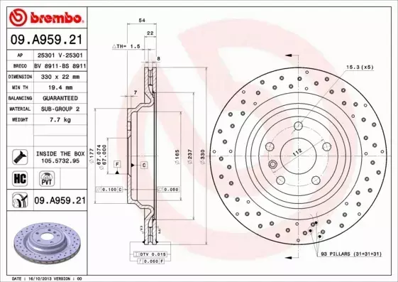 BREMBO TARCZE HAMULCOWE TYŁ 09.A959.21 