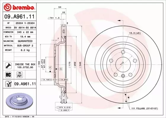  BREMBO TARCZE+KLOCKI TYŁ MERCEDES GLS X166 345MM 