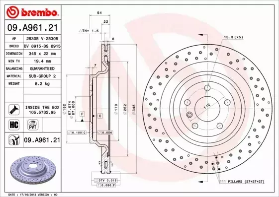 BREMBO TARCZE+KLOCKI TYŁ MERCEDES GL X166 345MM 