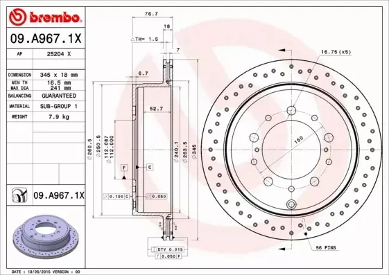 BREMBO TARCZE HAMULCOWE TYŁ 09.A967.1X 