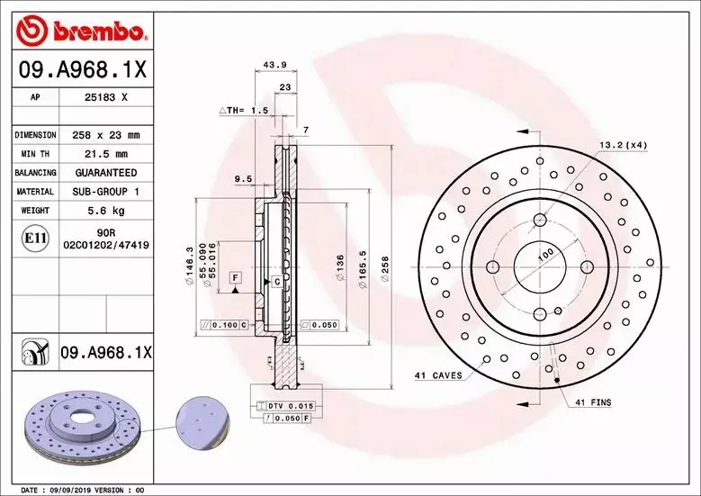 BREMBO Tarcza hamulcowa 09.A968.1X 