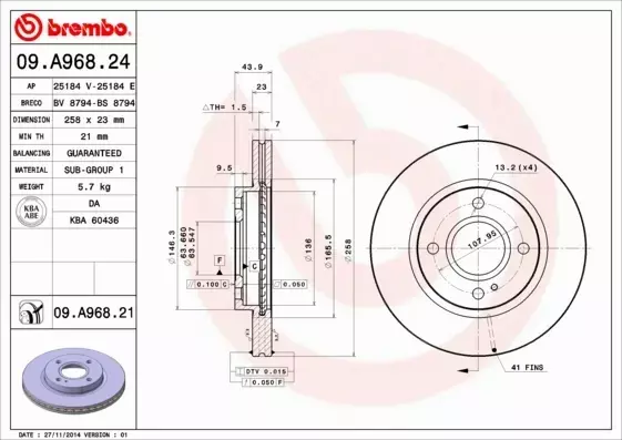 BREMBO TARCZE+KLOCKI PRZÓD FORD FIESTA VI 