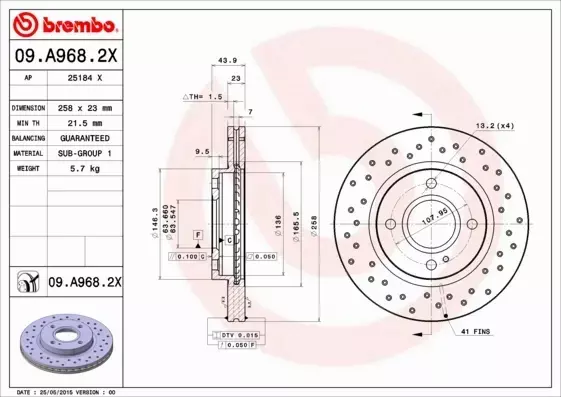 BREMBO TARCZE HAMULCOWE PRZÓD 09.A968.2X 