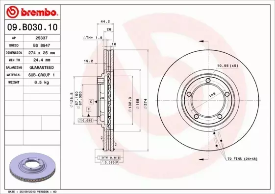 BREMBO TARCZE HAMULCOWE PRZÓD 09.B030.10 