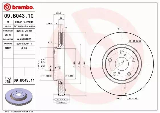 BREMBO TARCZE HAMULCOWE PRZÓD 09.B043.10 