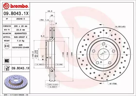 BREMBO TARCZE HAMULCOWE PRZÓD 09.B043.1X 