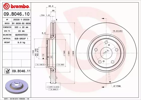 BREMBO TARCZE+KLOCKI P+T TOYOTA AVENSIS T27 320MM 