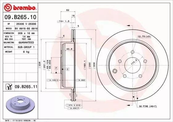 BREMBO TARCZE+KLOCKI TYŁ INFINITI FX I 308MM 